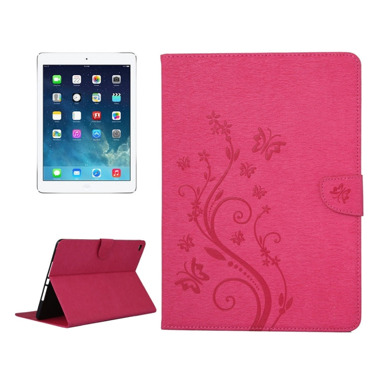 For iPad Air 2 Pressed Flowers Butterfly Pattern Horizontal Flip PU Leather Case with Magnetic Buckle & Holder & Card Slots & Wallet