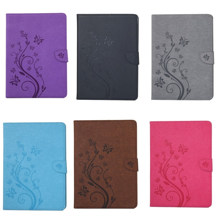 For iPad Air 2 Pressed Flowers Butterfly Pattern Horizontal Flip PU Leather Case with Magnetic Buckle & Holder & Card Slots & Wallet