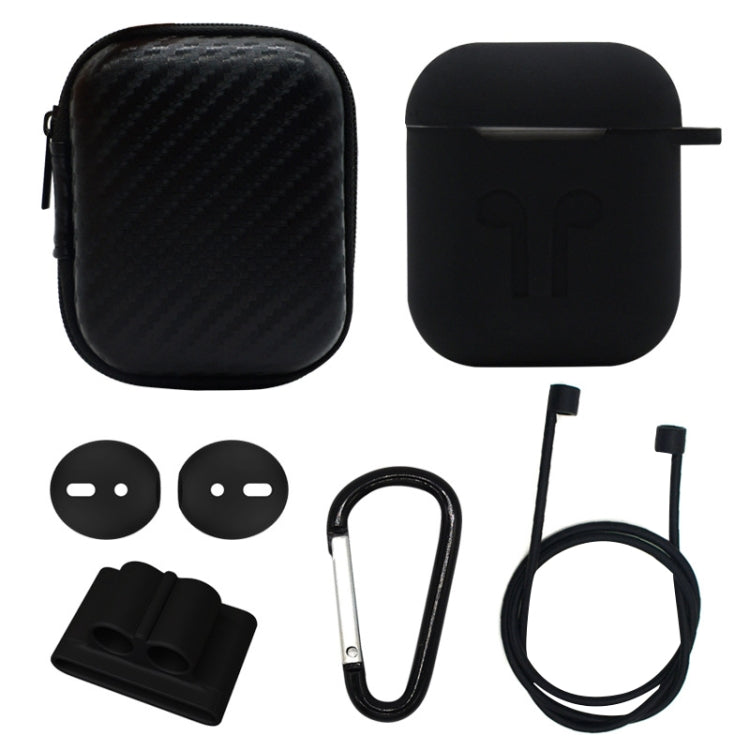 6 in 1 Earphone Bag + Earphone Case + Earphones Silicone Buckle + Earbuds + Anti-Drops Buckle + Anti-lost Rope Wireless Earphone Silicone Case Set for Apple Airpods