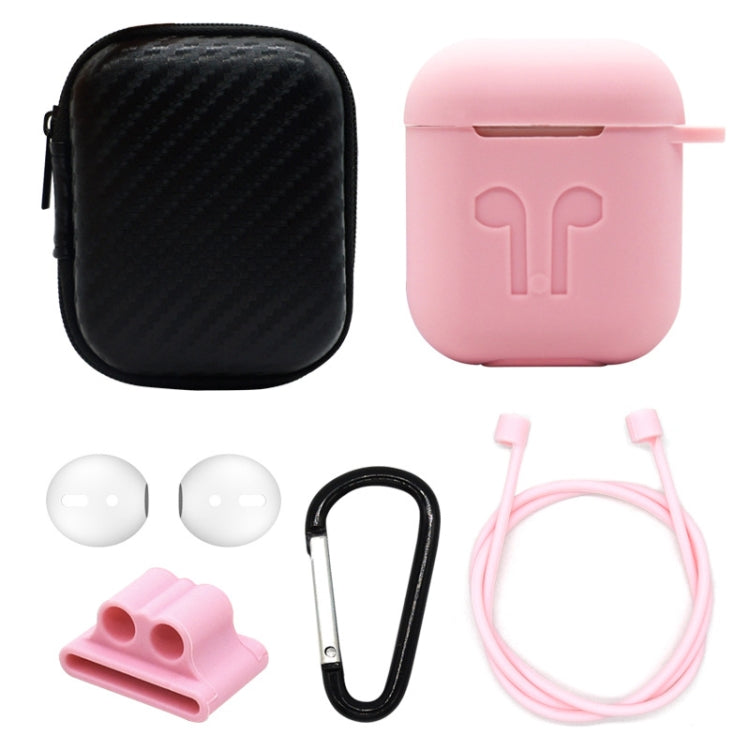 6 in 1 Earphone Bag + Earphone Case + Earphones Silicone Buckle + Earbuds + Anti-Drops Buckle + Anti-lost Rope Wireless Earphone Silicone Case Set for Apple Airpods