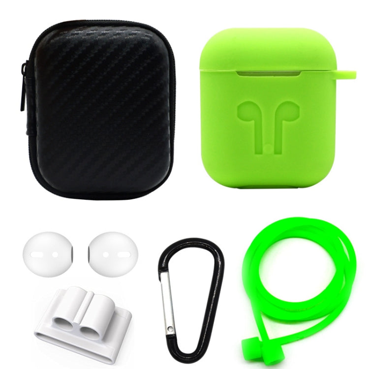 6 in 1 Earphone Bag + Earphone Case + Earphones Silicone Buckle + Earbuds + Anti-Drops Buckle + Anti-lost Rope Wireless Earphone Silicone Case Set for Apple Airpods