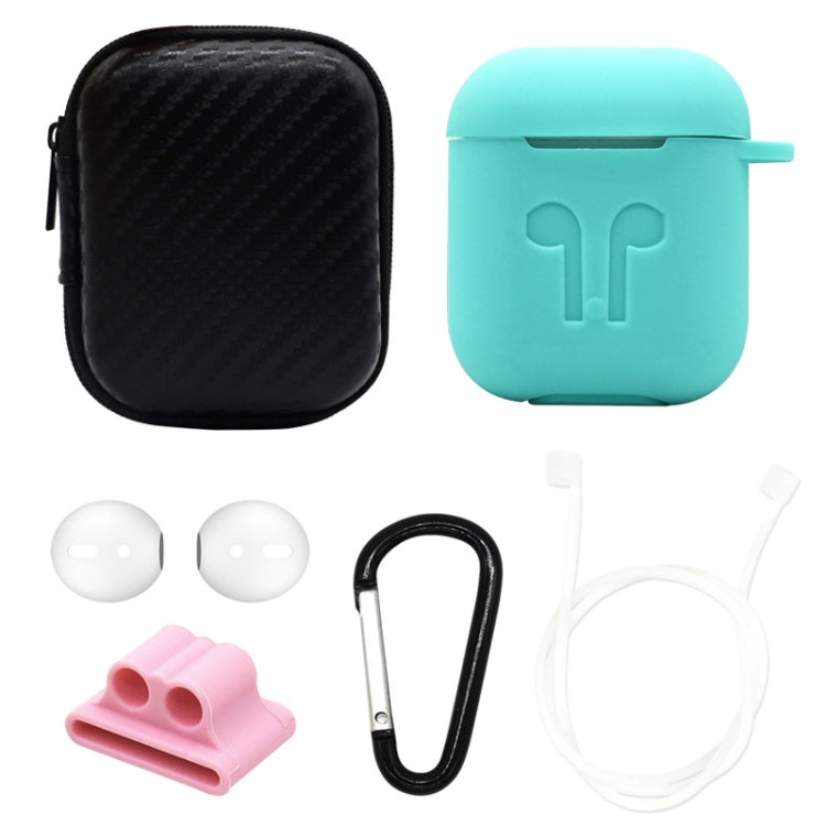 6 in 1 Earphone Bag + Earphone Case + Earphones Silicone Buckle + Earbuds + Anti-Drops Buckle + Anti-lost Rope Wireless Earphone Silicone Case Set for Apple Airpods