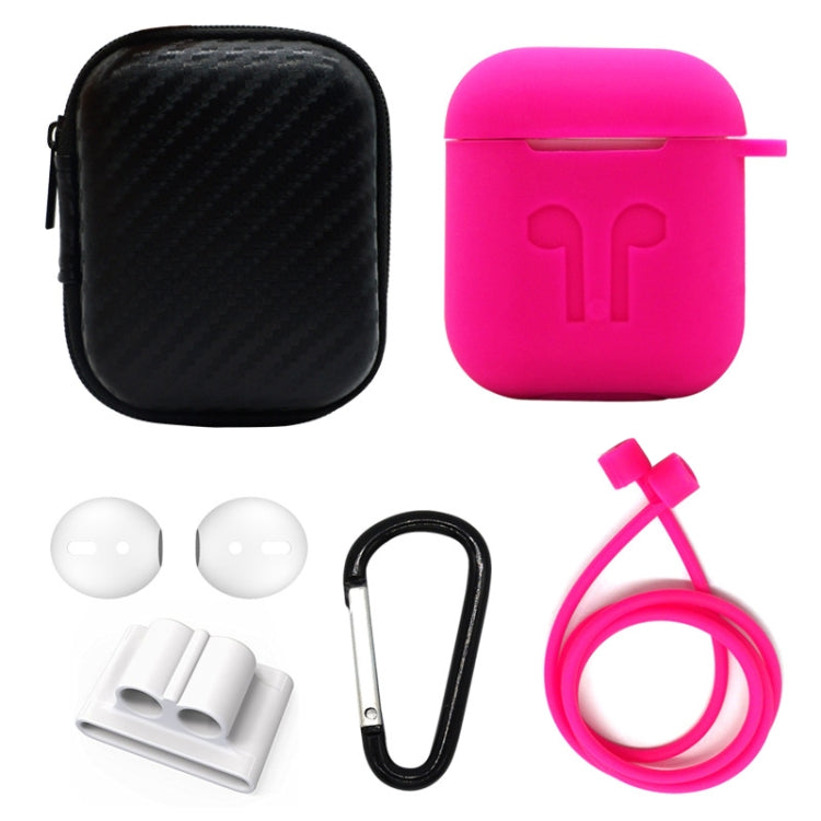 6 in 1 Earphone Bag + Earphone Case + Earphones Silicone Buckle + Earbuds + Anti-Drops Buckle + Anti-lost Rope Wireless Earphone Silicone Case Set for Apple Airpods