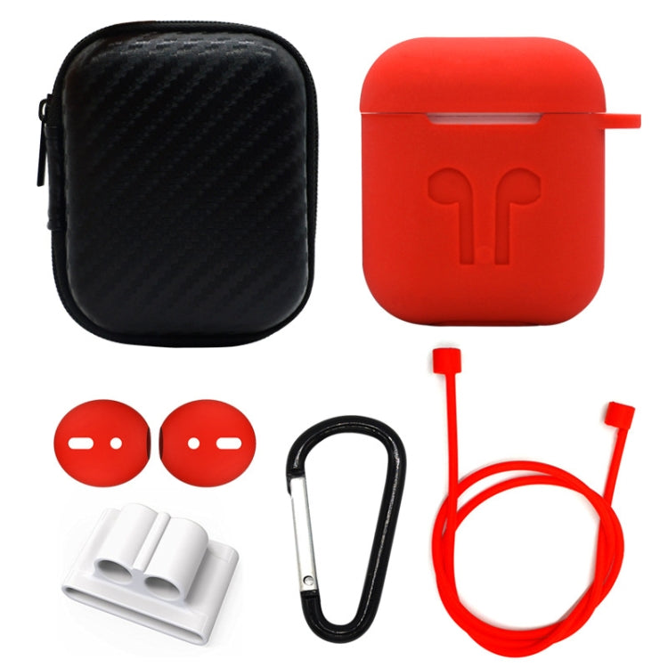 6 in 1 Earphone Bag + Earphone Case + Earphones Silicone Buckle + Earbuds + Anti-Drops Buckle + Anti-lost Rope Wireless Earphone Silicone Case Set for Apple Airpods