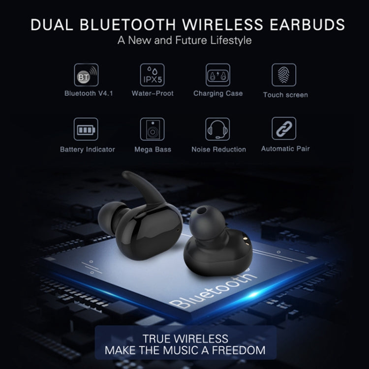 TWS Binaural Wireless Touch Sensing Bluetooth Headset(Black)