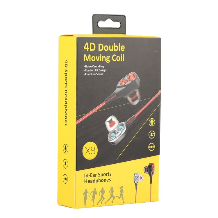 X8 Noise Cancelling 4 Drivers Moving Coil In-Ear Wired 3.5mm Sports Earphones Headset with Mic, For iPhone, Samsung, HTC, Sony and other Smartphones