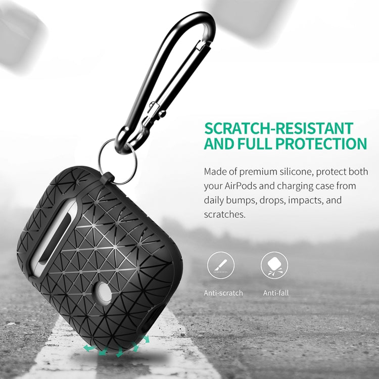 HX-0010-SJX Anti-fall TPU Triangle Shape Wireless Bluetooth Earphone Protective Case for Apple AirPods 1, with Hang Buckle