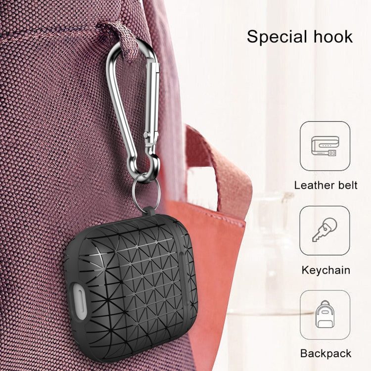 HX-0010-SJX Anti-fall TPU Triangle Shape Wireless Bluetooth Earphone Protective Case for Apple AirPods 1, with Hang Buckle