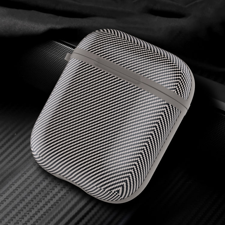HX-0010-TQW Anti-fall TPU Carbon Fiber Pattern Wireless Bluetooth Earphone Protective Case for Apple AirPods 1, with Hang Buckle
