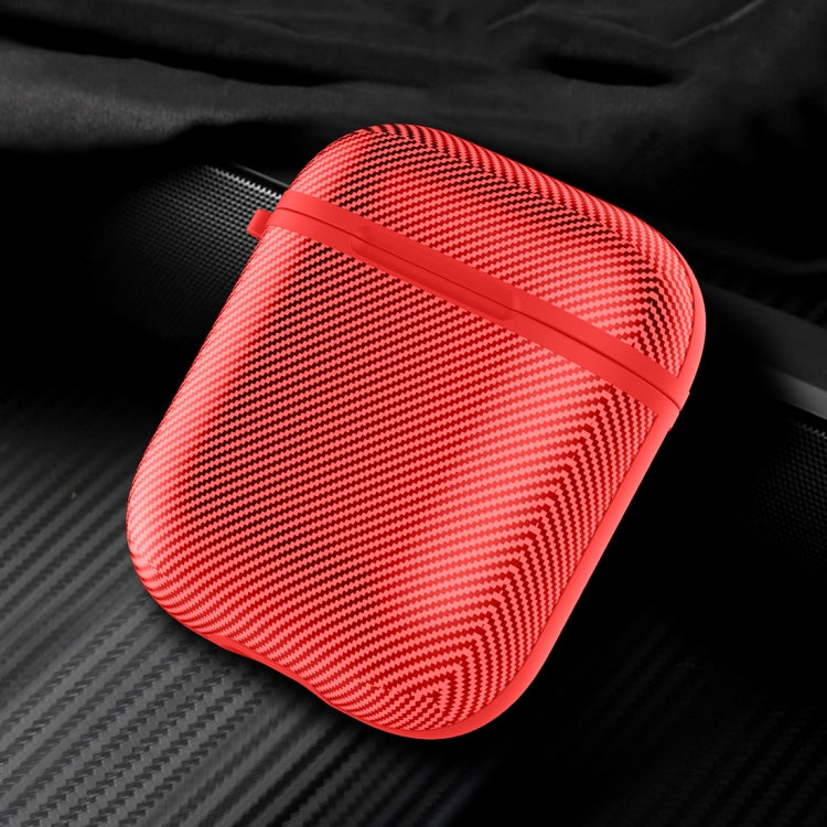 HX-0010-TQW Anti-fall TPU Carbon Fiber Pattern Wireless Bluetooth Earphone Protective Case for Apple AirPods 1, with Hang Buckle