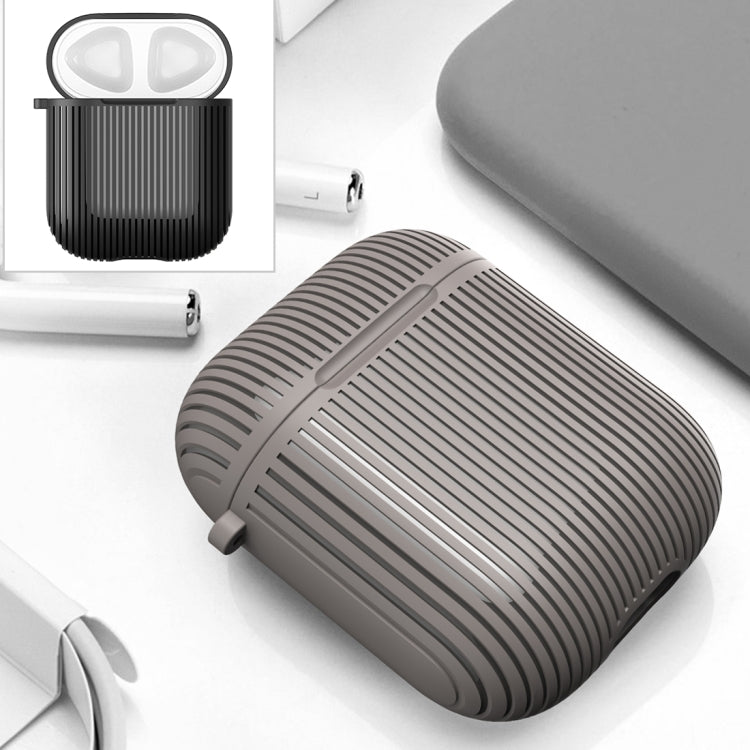 HX-0010-TW Anti-fall TPU Stripe Wireless Bluetooth Earphone Protective Case for Apple AirPods 1, with Hang Buckle