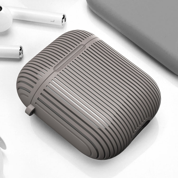 HX-0010-TW Anti-fall TPU Stripe Wireless Bluetooth Earphone Protective Case for Apple AirPods 1, with Hang Buckle