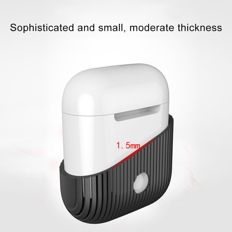 HX-0010-TW Anti-fall TPU Stripe Wireless Bluetooth Earphone Protective Case for Apple AirPods 1, with Hang Buckle