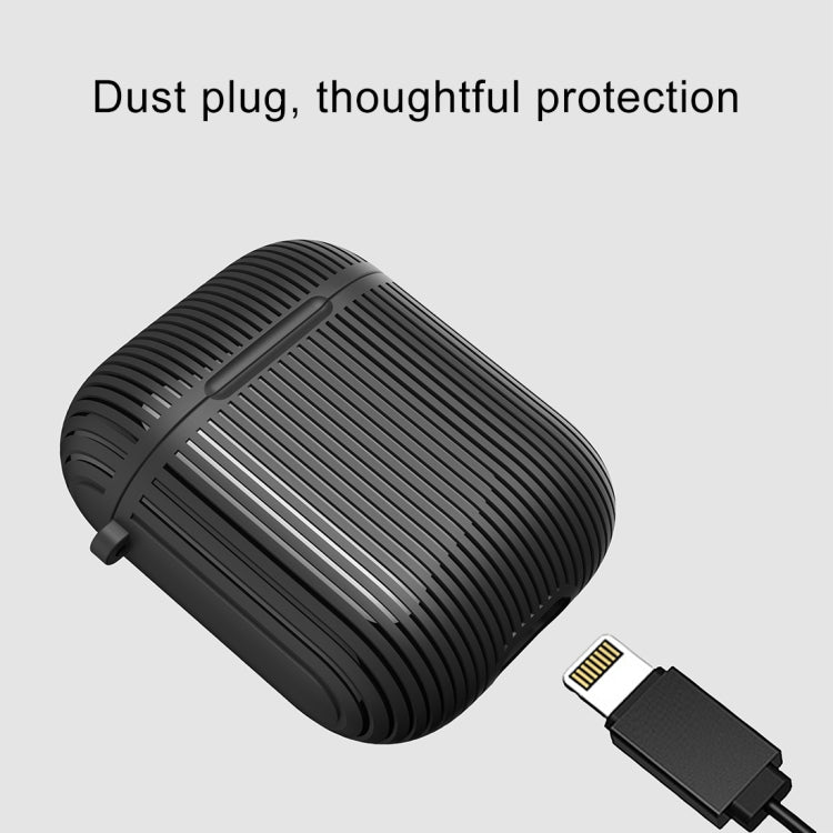 HX-0010-TW Anti-fall TPU Stripe Wireless Bluetooth Earphone Protective Case for Apple AirPods 1, with Hang Buckle