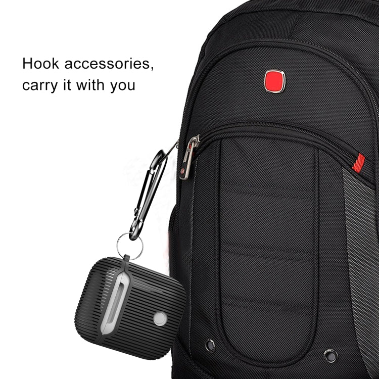 HX-0010-TW Anti-fall TPU Stripe Wireless Bluetooth Earphone Protective Case for Apple AirPods 1, with Hang Buckle
