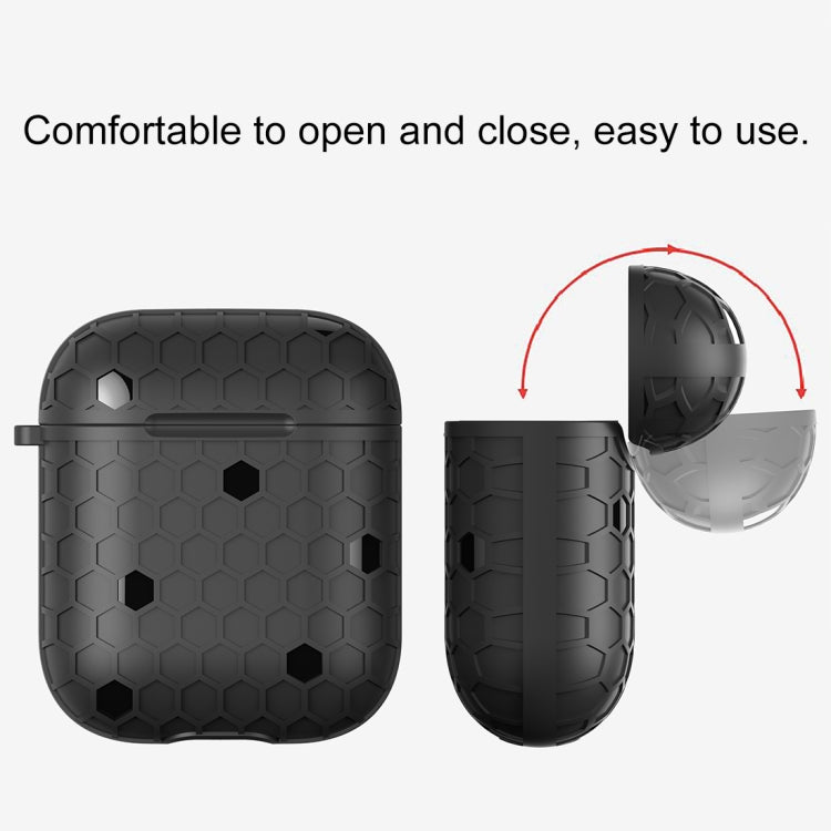 HX-0010-ZQW Anti-fall TPU Football Texture Wireless Bluetooth Earphone Protective Case for Apple AirPods 1, with Hang Buckle