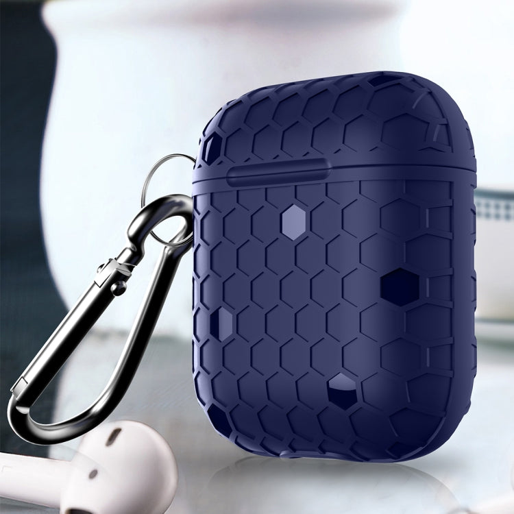 HX-0010-ZQW Anti-fall TPU Football Texture Wireless Bluetooth Earphone Protective Case for Apple AirPods 1, with Hang Buckle