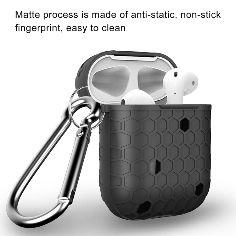HX-0010-ZQW Anti-fall TPU Football Texture Wireless Bluetooth Earphone Protective Case for Apple AirPods 1, with Hang Buckle