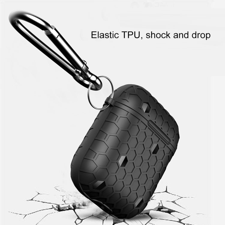 HX-0010-ZQW Anti-fall TPU Football Texture Wireless Bluetooth Earphone Protective Case for Apple AirPods 1, with Hang Buckle