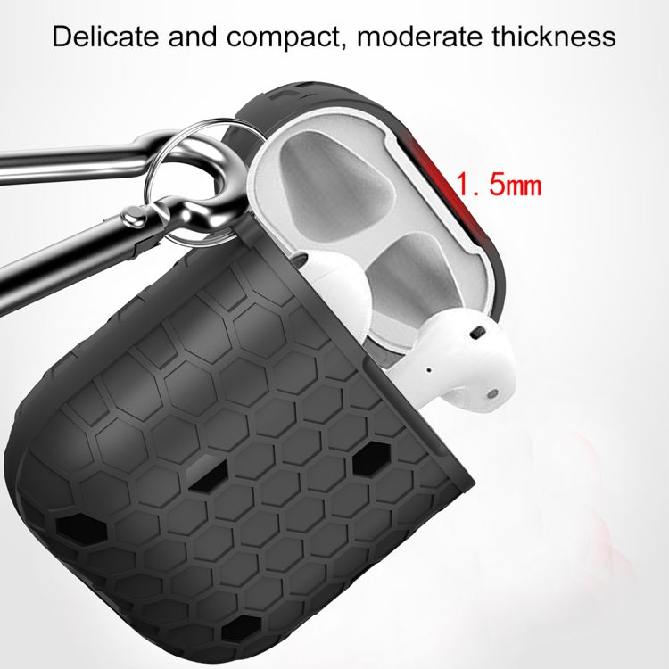 HX-0010-ZQW Anti-fall TPU Football Texture Wireless Bluetooth Earphone Protective Case for Apple AirPods 1, with Hang Buckle
