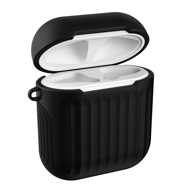 HX-0010-XLX 2 in 1 Anti-fall TPU + PC Suitcase Shape Wireless Bluetooth Earphone Protective Case for Apple AirPods 1, with Hook