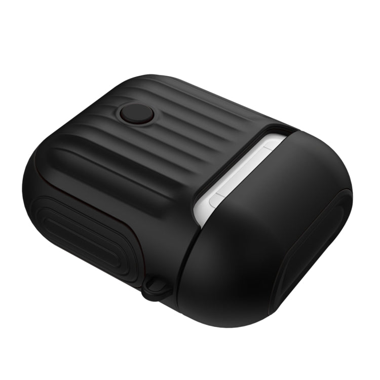 HX-0010-XLX 2 in 1 Anti-fall TPU + PC Suitcase Shape Wireless Bluetooth Earphone Protective Case for Apple AirPods 1, with Hook