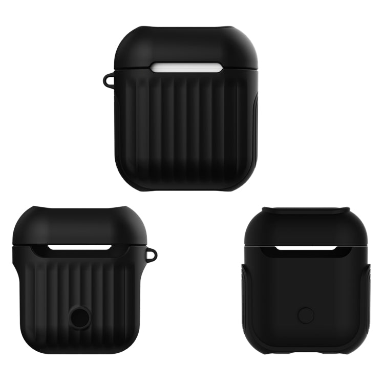 HX-0010-XLX 2 in 1 Anti-fall TPU + PC Suitcase Shape Wireless Bluetooth Earphone Protective Case for Apple AirPods 1, with Hook