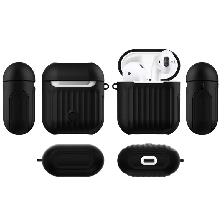 HX-0010-XLX 2 in 1 Anti-fall TPU + PC Suitcase Shape Wireless Bluetooth Earphone Protective Case for Apple AirPods 1, with Hook