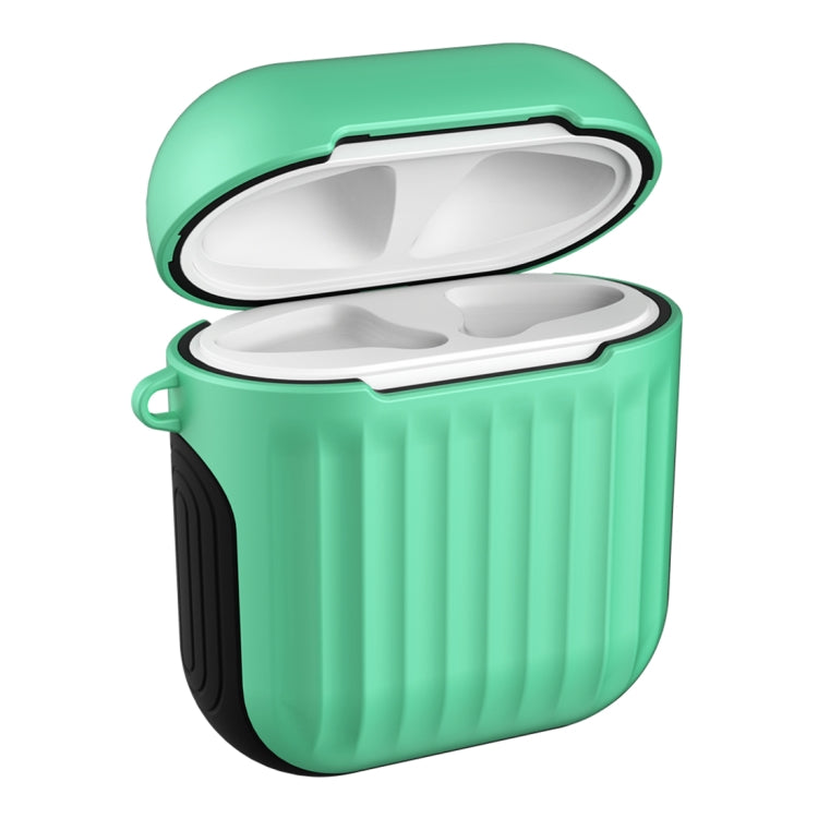 HX-0010-XLX 2 in 1 Anti-fall TPU + PC Suitcase Shape Wireless Bluetooth Earphone Protective Case for Apple AirPods 1, with Hook