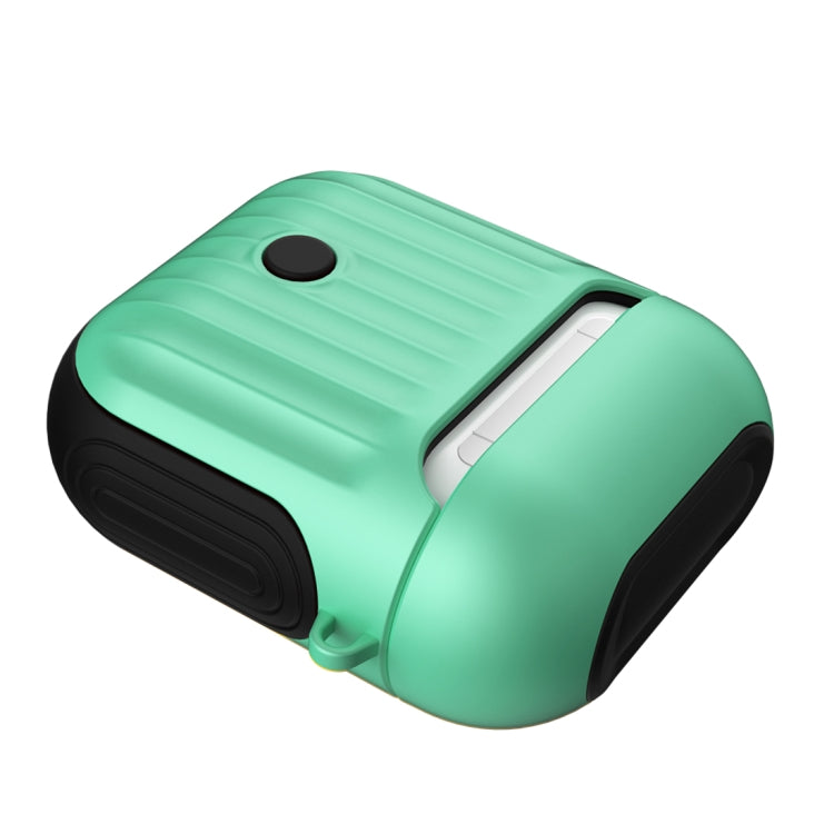 HX-0010-XLX 2 in 1 Anti-fall TPU + PC Suitcase Shape Wireless Bluetooth Earphone Protective Case for Apple AirPods 1, with Hook