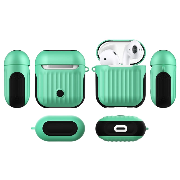 HX-0010-XLX 2 in 1 Anti-fall TPU + PC Suitcase Shape Wireless Bluetooth Earphone Protective Case for Apple AirPods 1, with Hook
