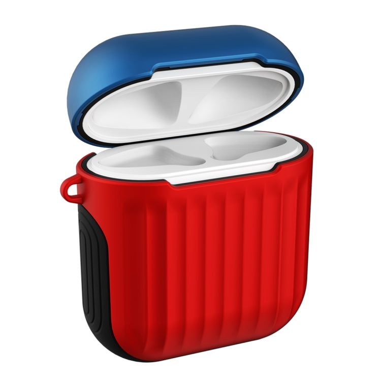 HX-0010-XLX 2 in 1 Anti-fall TPU + PC Suitcase Shape Wireless Bluetooth Earphone Protective Case for Apple AirPods 1, with Hook