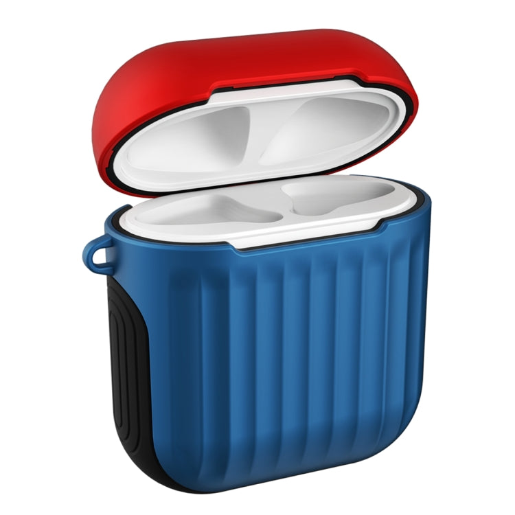 HX-0010-XLX 2 in 1 Anti-fall TPU + PC Suitcase Shape Wireless Bluetooth Earphone Protective Case for Apple AirPods 1, with Hook