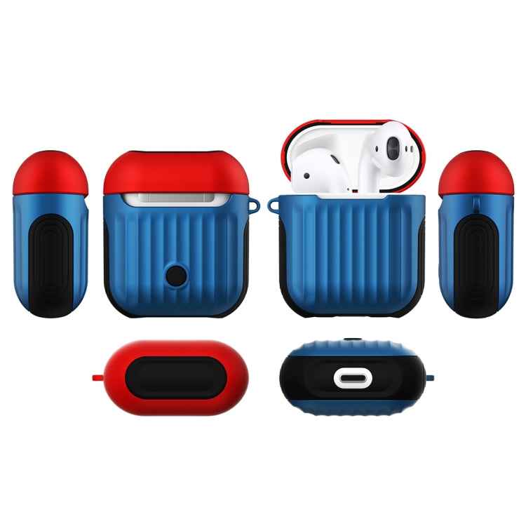 HX-0010-XLX 2 in 1 Anti-fall TPU + PC Suitcase Shape Wireless Bluetooth Earphone Protective Case for Apple AirPods 1, with Hook