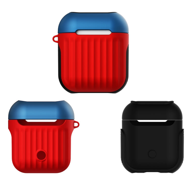HX-0010-XLX 2 in 1 Anti-fall TPU + PC Suitcase Shape Wireless Bluetooth Earphone Protective Case for Apple AirPods 1, with Hook