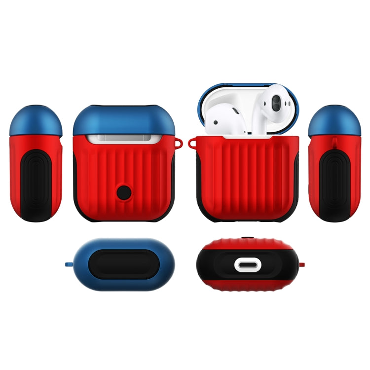 HX-0010-XLX 2 in 1 Anti-fall TPU + PC Suitcase Shape Wireless Bluetooth Earphone Protective Case for Apple AirPods 1, with Hook