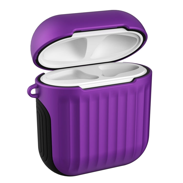 HX-0010-XLX 2 in 1 Anti-fall TPU + PC Suitcase Shape Wireless Bluetooth Earphone Protective Case for Apple AirPods 1, with Hook
