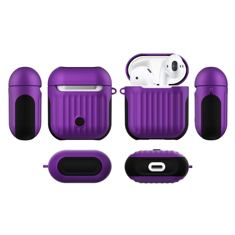 HX-0010-XLX 2 in 1 Anti-fall TPU + PC Suitcase Shape Wireless Bluetooth Earphone Protective Case for Apple AirPods 1, with Hook