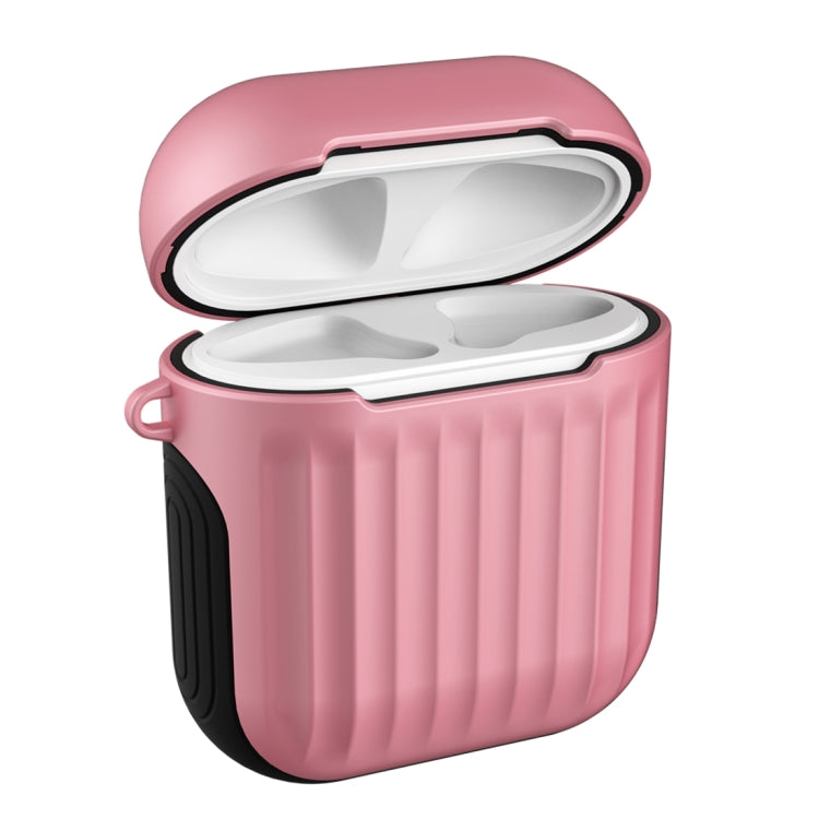 HX-0010-XLX 2 in 1 Anti-fall TPU + PC Suitcase Shape Wireless Bluetooth Earphone Protective Case for Apple AirPods 1, with Hook