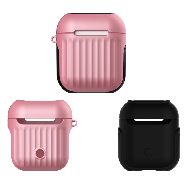 HX-0010-XLX 2 in 1 Anti-fall TPU + PC Suitcase Shape Wireless Bluetooth Earphone Protective Case for Apple AirPods 1, with Hook