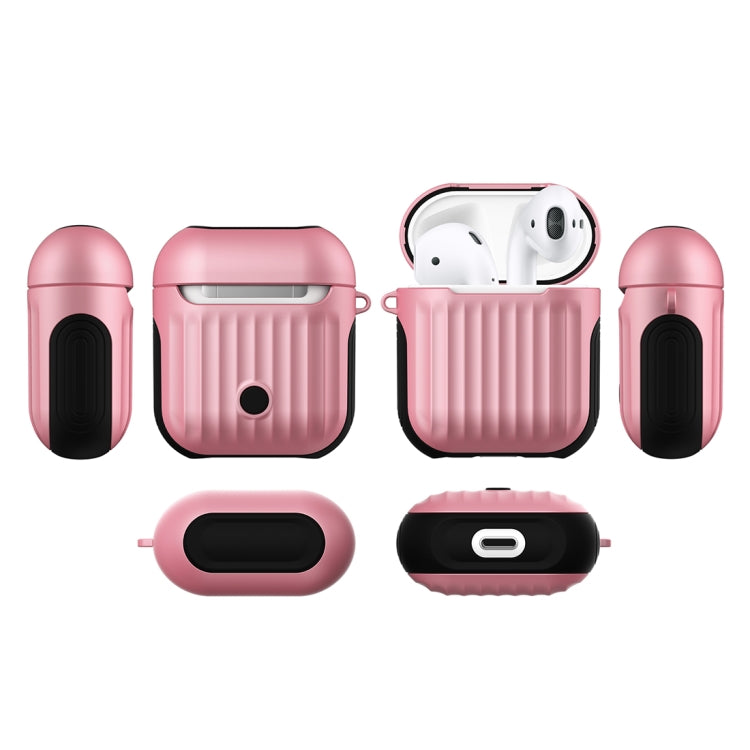 HX-0010-XLX 2 in 1 Anti-fall TPU + PC Suitcase Shape Wireless Bluetooth Earphone Protective Case for Apple AirPods 1, with Hook