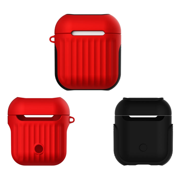 HX-0010-XLX 2 in 1 Anti-fall TPU + PC Suitcase Shape Wireless Bluetooth Earphone Protective Case for Apple AirPods 1, with Hook