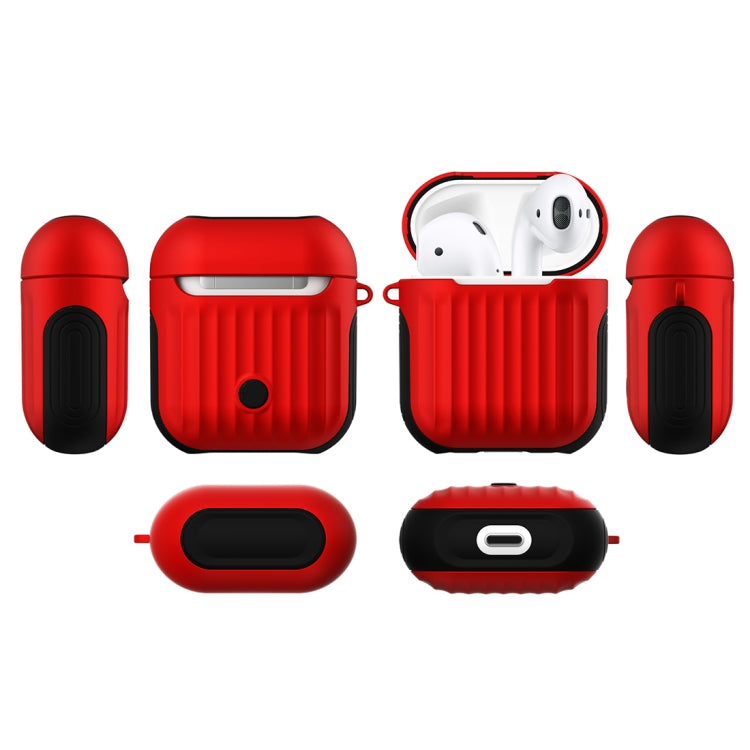 HX-0010-XLX 2 in 1 Anti-fall TPU + PC Suitcase Shape Wireless Bluetooth Earphone Protective Case for Apple AirPods 1, with Hook