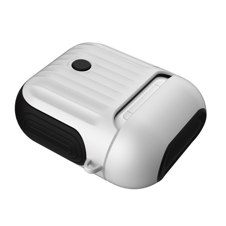 HX-0010-XLX 2 in 1 Anti-fall TPU + PC Suitcase Shape Wireless Bluetooth Earphone Protective Case for Apple AirPods 1, with Hook