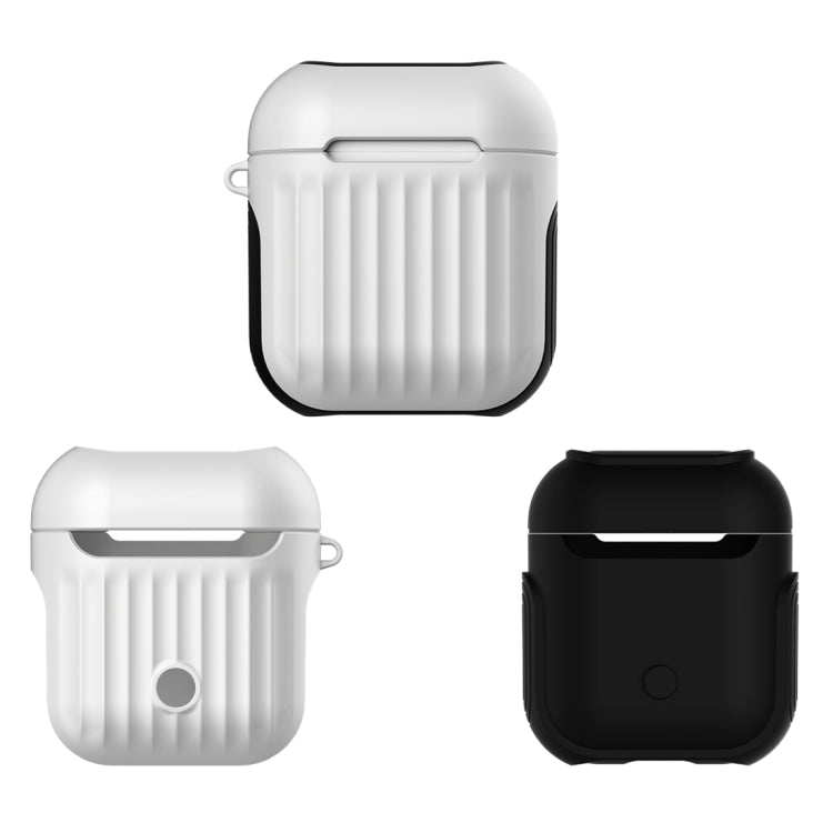 HX-0010-XLX 2 in 1 Anti-fall TPU + PC Suitcase Shape Wireless Bluetooth Earphone Protective Case for Apple AirPods 1, with Hook