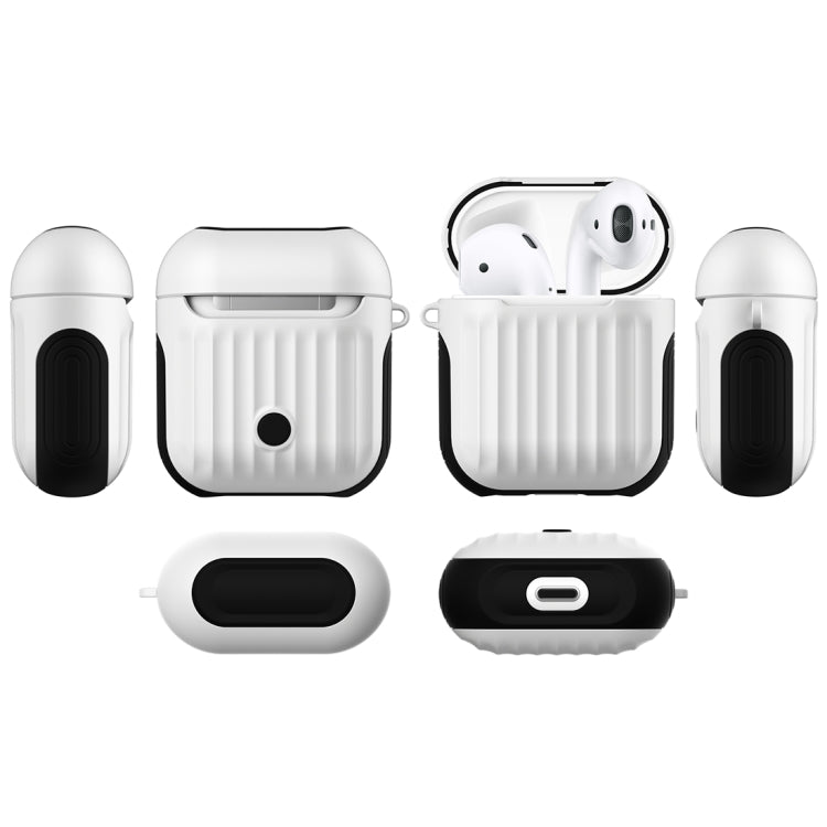 HX-0010-XLX 2 in 1 Anti-fall TPU + PC Suitcase Shape Wireless Bluetooth Earphone Protective Case for Apple AirPods 1, with Hook