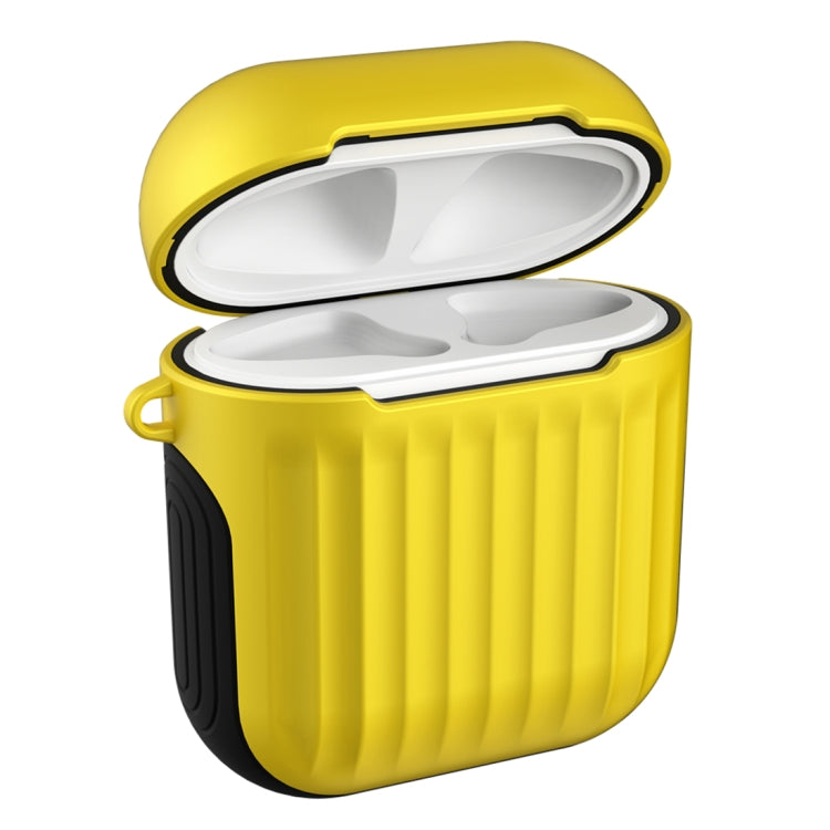 HX-0010-XLX 2 in 1 Anti-fall TPU + PC Suitcase Shape Wireless Bluetooth Earphone Protective Case for Apple AirPods 1, with Hook