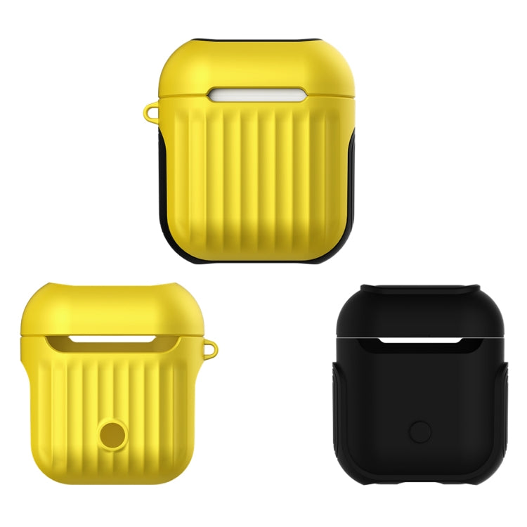 HX-0010-XLX 2 in 1 Anti-fall TPU + PC Suitcase Shape Wireless Bluetooth Earphone Protective Case for Apple AirPods 1, with Hook
