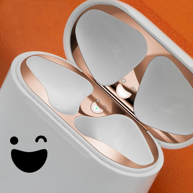 Smiling Face Pattern Metal Dustproof Protective Sticker for Apple AirPods 1/2(Black)