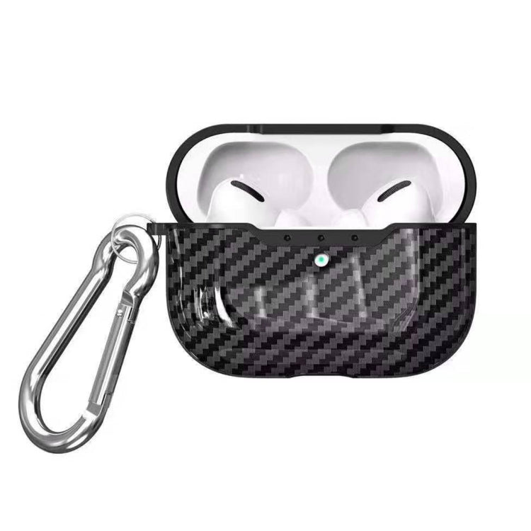For Apple AirPods Pro TPU Carbon Fiber Texture Wireless Earphone Protective Case with Hook